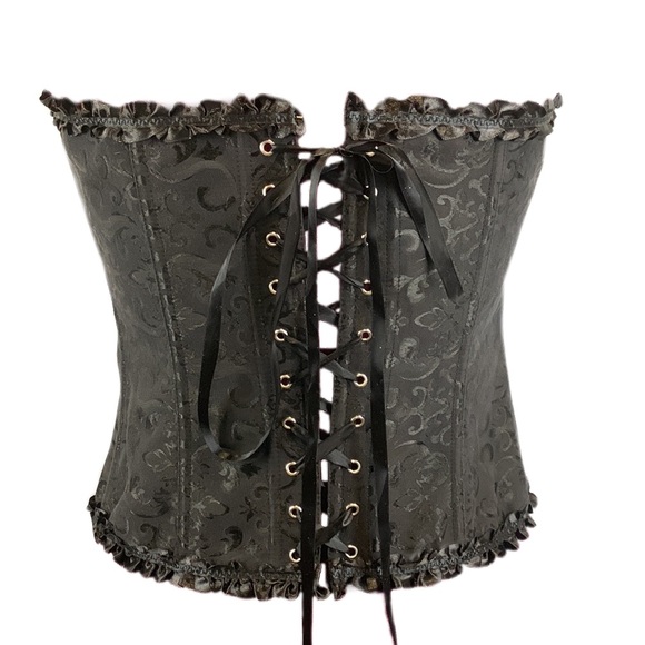 Victorian Ruffled Satin Ribbons Burlesque Steampunk Steel Boned Corset Women's - Picture 6 of 9
